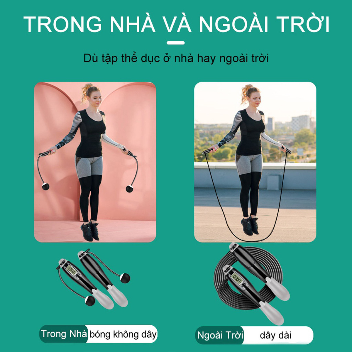 Dây Nhảy Đếm Số Vòng Tự Động, Dây Nhảy Không Dây, 4 Chế Độ, Chống Trượt, dây PVC lõi thép cao cấp