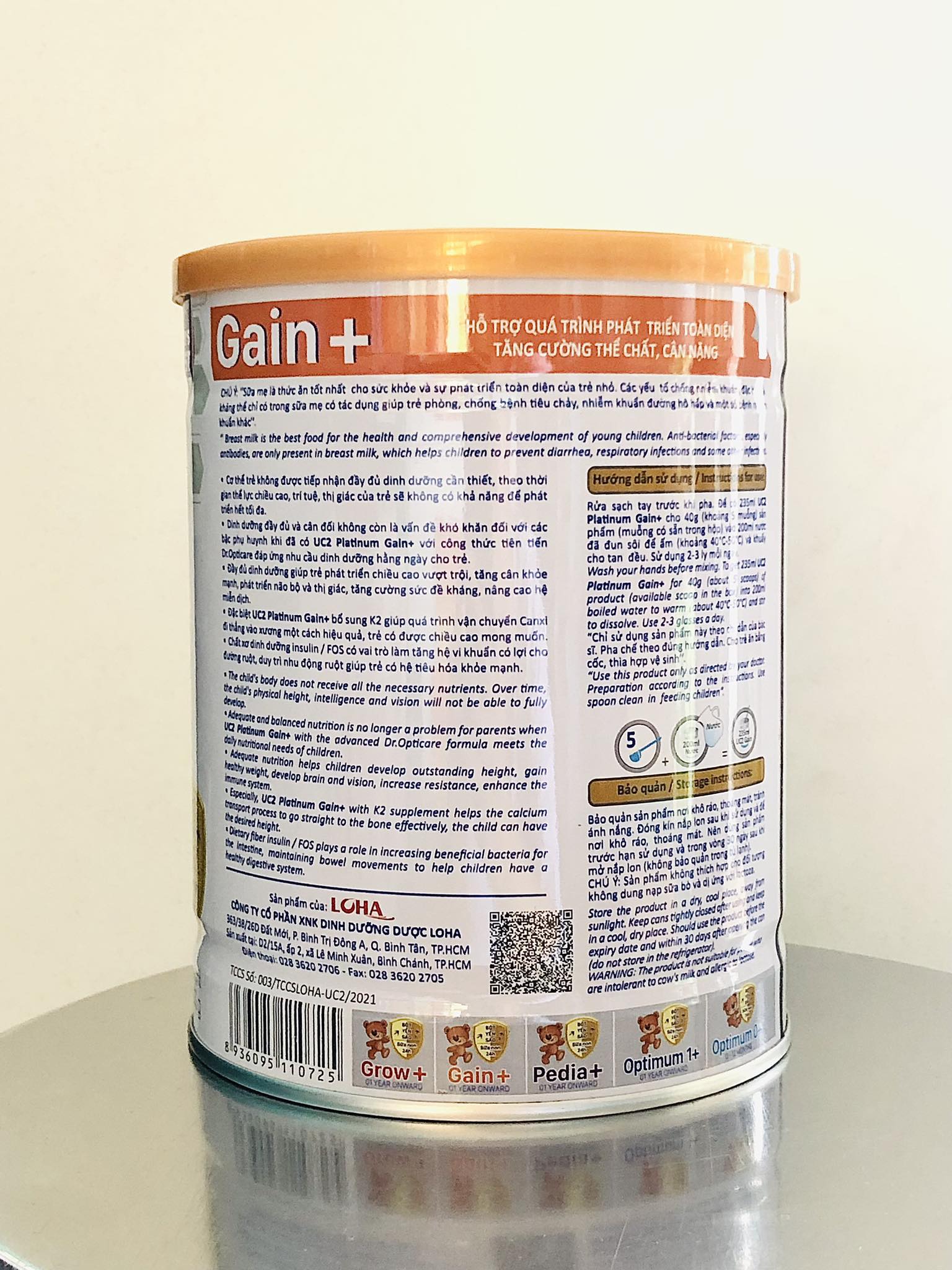 Sữa bột UC2 Platinum Gain+ lon 800g (cải thiện cân nặng cho bé, dành cho trẻ từ 1 tuổi trở lên)