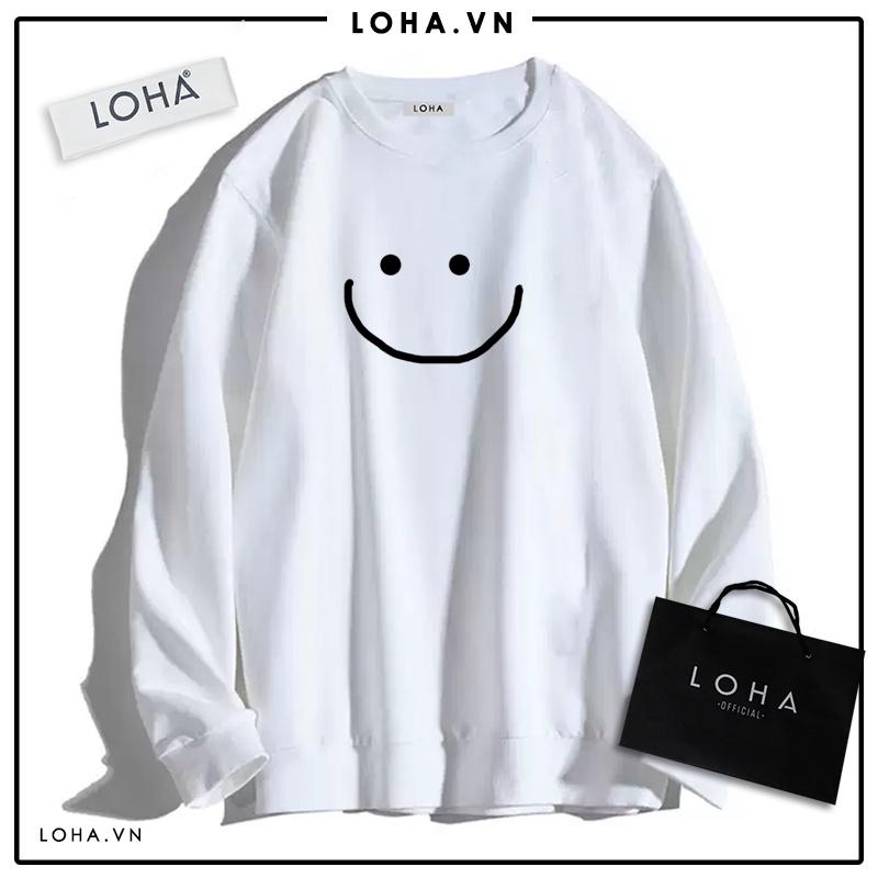 Áo Sweater in Hình Mặt Cười Oversize Basic áo chất nỉ Nhật cao cấp dài tay Unisex LOHA