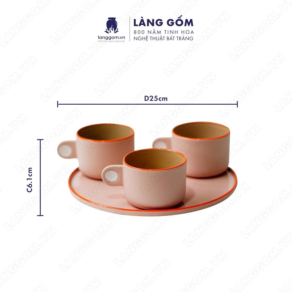 Set Cốc chấm quai + đĩa tròn - Kích thước: C6.1 x D8.5 cm - Gốm sứ Bát Tràng - langgom.vn