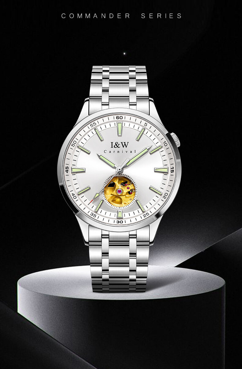 Đồng hồ nam chính hãng IW CARNIVAL IW590G-5 Kính sapphire ,chống xước,Chống nước ,Bảo hành 24 tháng,Máy cơ ,Dây kim loại thép không gỉ 316L,thiết kế lộ cơ