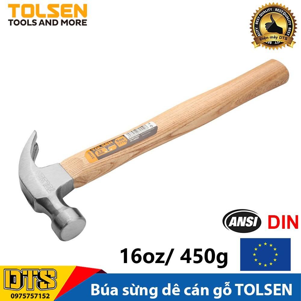 Búa sừng dê, búa nhổ đinh cán gỗ 16oz/ 450g TOLSEN - Tiêu chuẩn xuất khẩu châu Âu