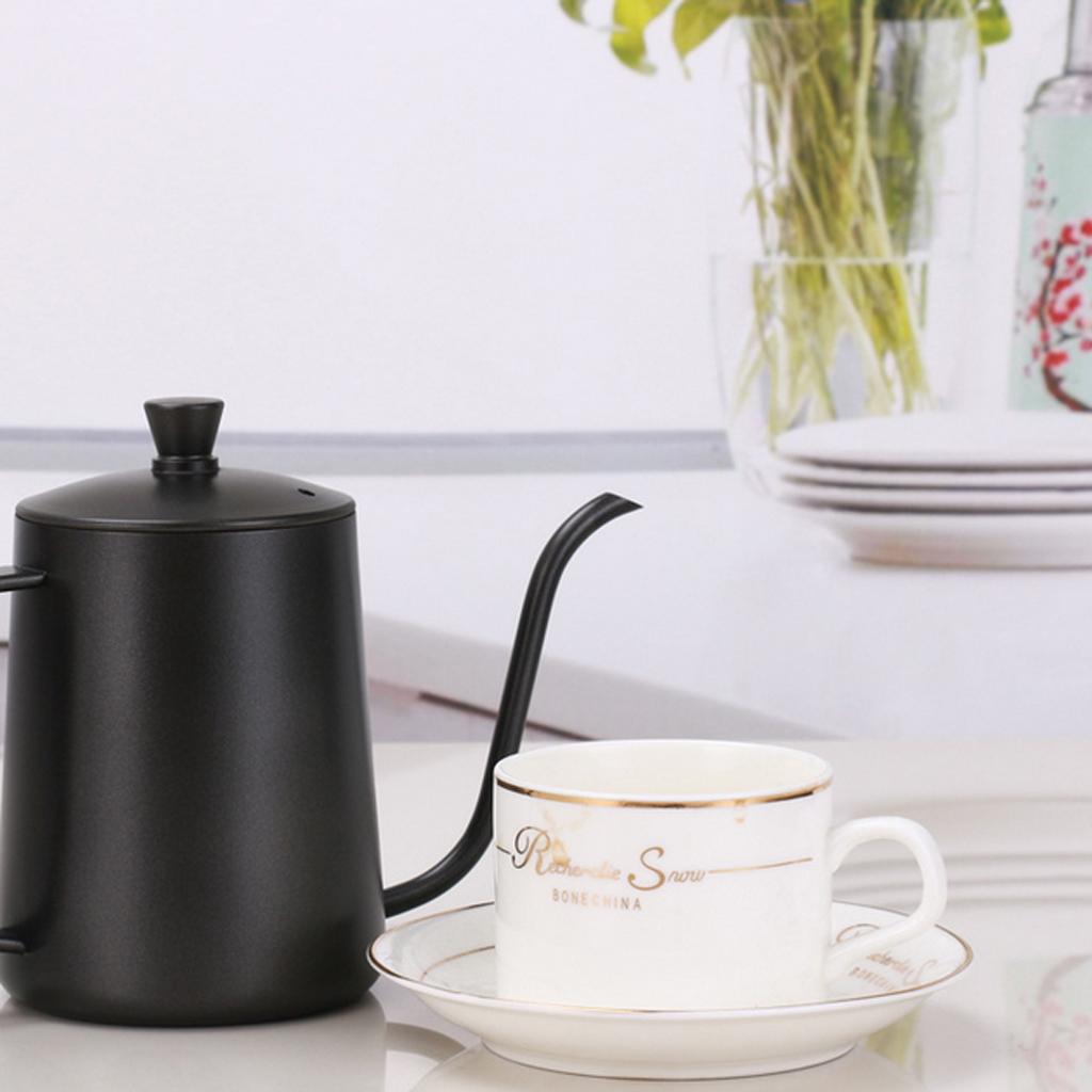 Kitchen Gooseneck Kettle 600ml Pour Over Coffee Tea Drip Pot Stainless BLK