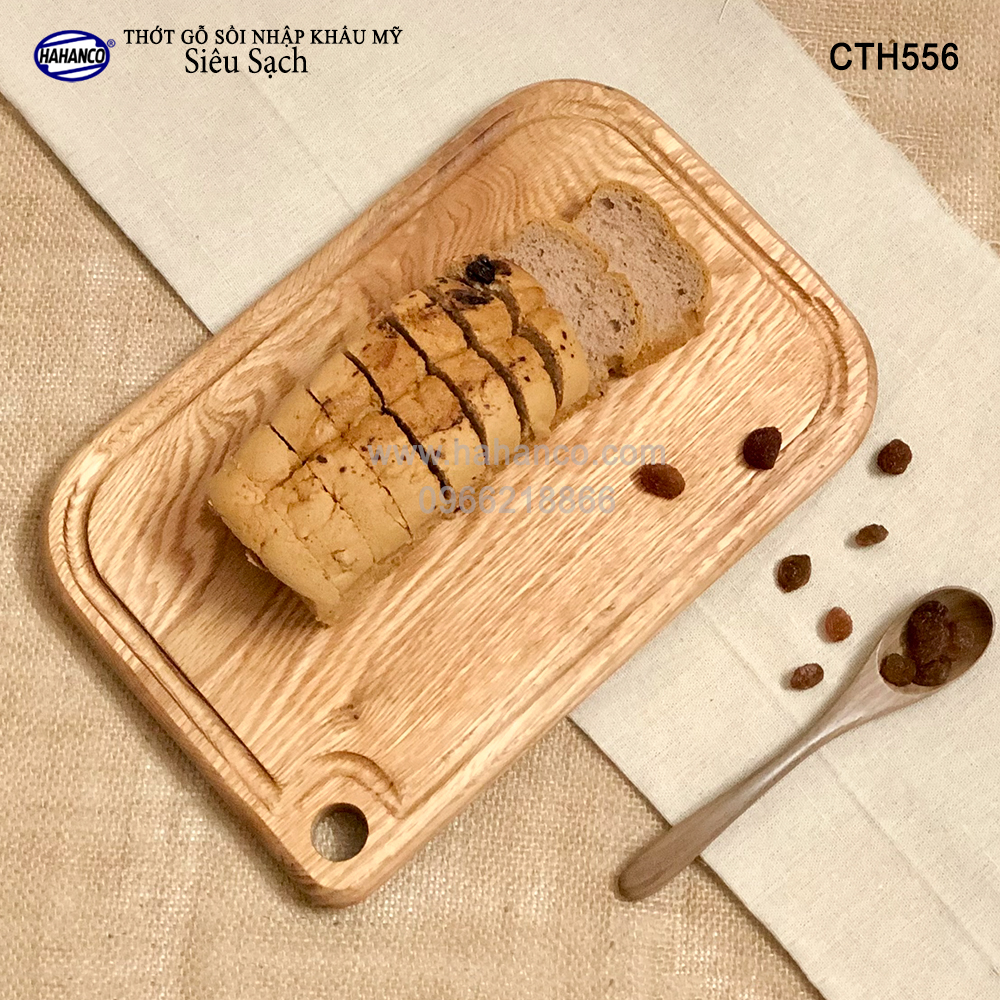 Thớt hình chữ nhật gỗ Sồi Mỹ (OAK) có rãnh bao quanh tiện dụng (CTH556) hàng Xuất Khẩu Châu Âu - khay bánh mì/trái cây/ bít tết/ pizza/ phụ kiện chụp ảnh, bày món ăn trong nhà hàng - Sang trọng trên bàn ăn - HAHANCO