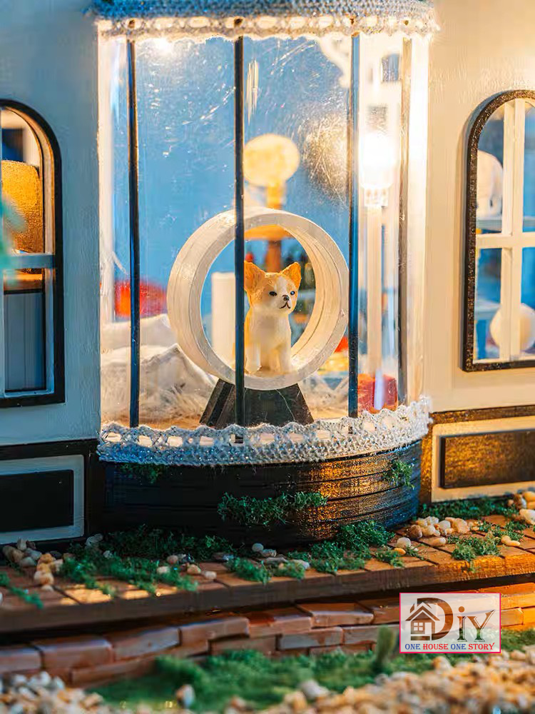 Nhà búp bê tự lắp ráp bằng gỗ | PET CLUB 3D DIY kèm cót nhạc -Quà tặng sinh nhật giáng sinh cho nam và nữ