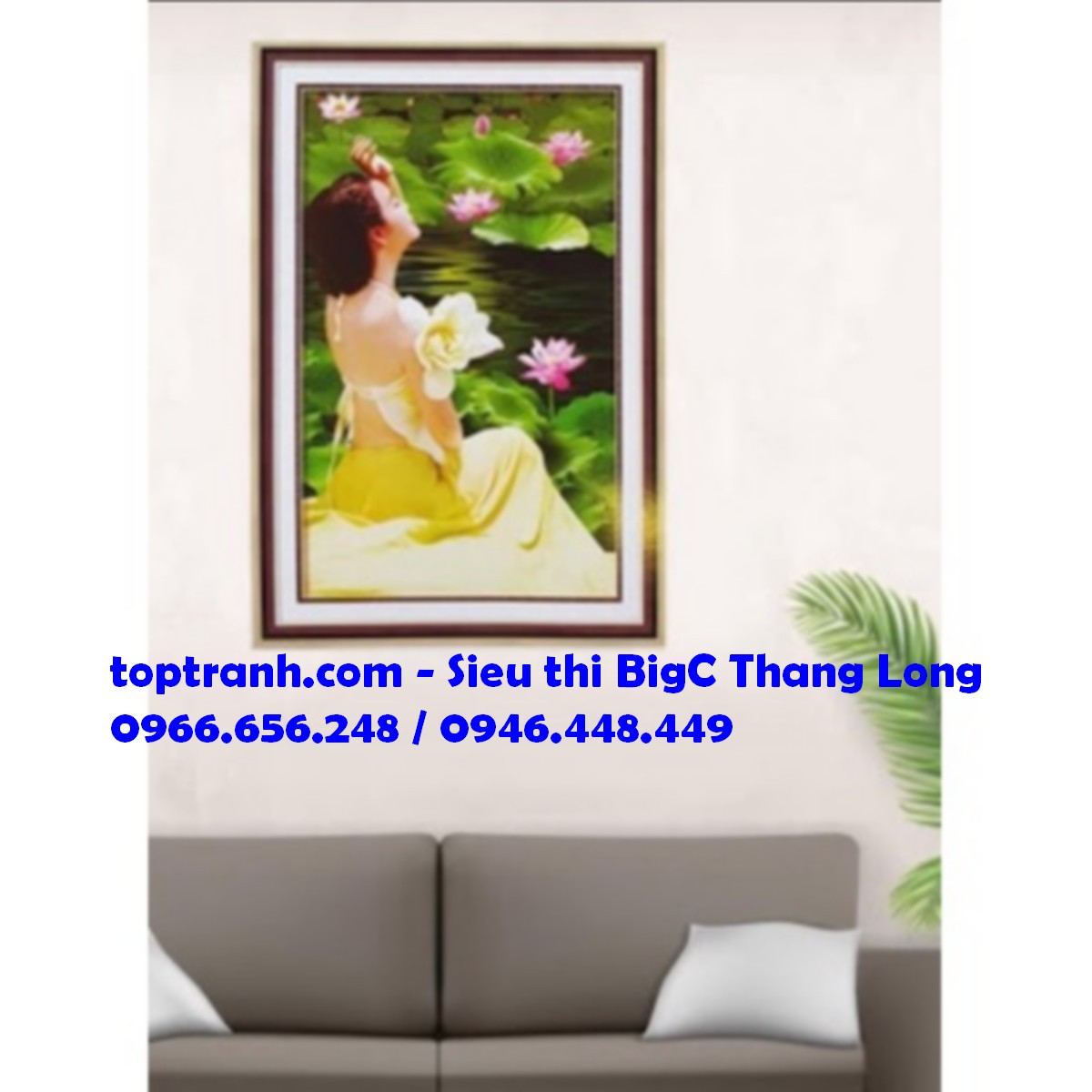 Tranh thêu chữ thập cô gái bên đầm sen LV3337 chưa thêu