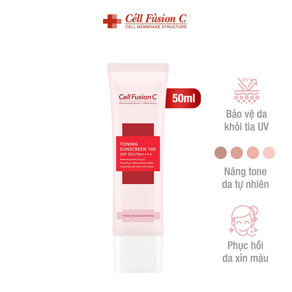 Bộ đôi kem chống nắng Cell Fusion C Toning Sunscreen 100 SPF50+/ PA ++++ Nâng Tông Sáng Hồng (50mlx2)