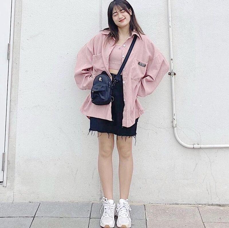 Áo sơ mi nhung cổ bẻ fom thụng