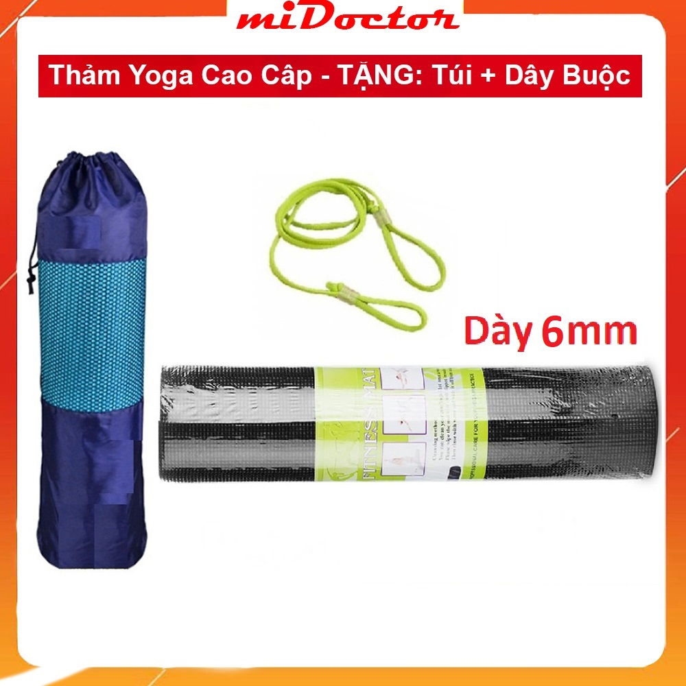 Thảm Tập YoGa TPE Dày 6mm Gym miDoctor + Bao Thảm Tập Yoga + Dây Thảm Tập Yoga (Túi, Dây Giao Màu Ngẫu Nhiên)