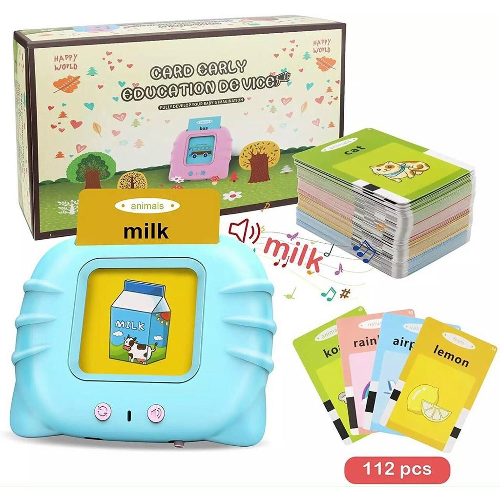 Máy Đọc Thẻ Flashcard Tiếng Anh Cho Bé- 112 thẻ 224 từ vựng Happu world- Sạc cổng USB không sóng điện từ