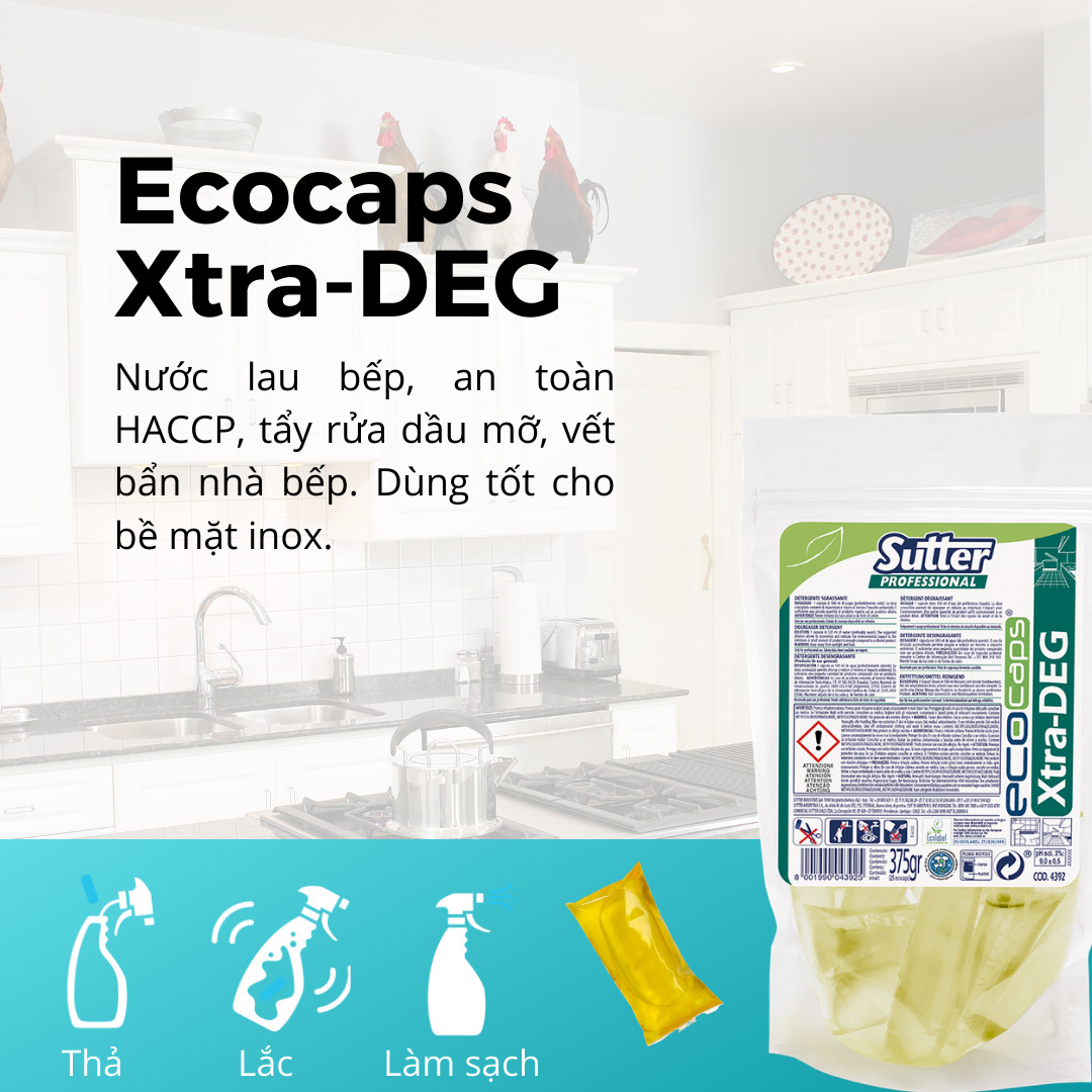 Nước lau bếp dạng viên nang Ecocabs Extra-Deg , dùng với chai xịt 500 ml bất kì   , 25 viên