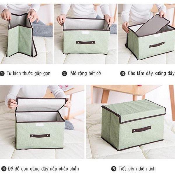 Set 2 Hộp Đựng Đồ, Quần Áo, Đồ Chơi Đa Năng Bằng Vải Oxford Cứng Cáp Có Nắp Đậy