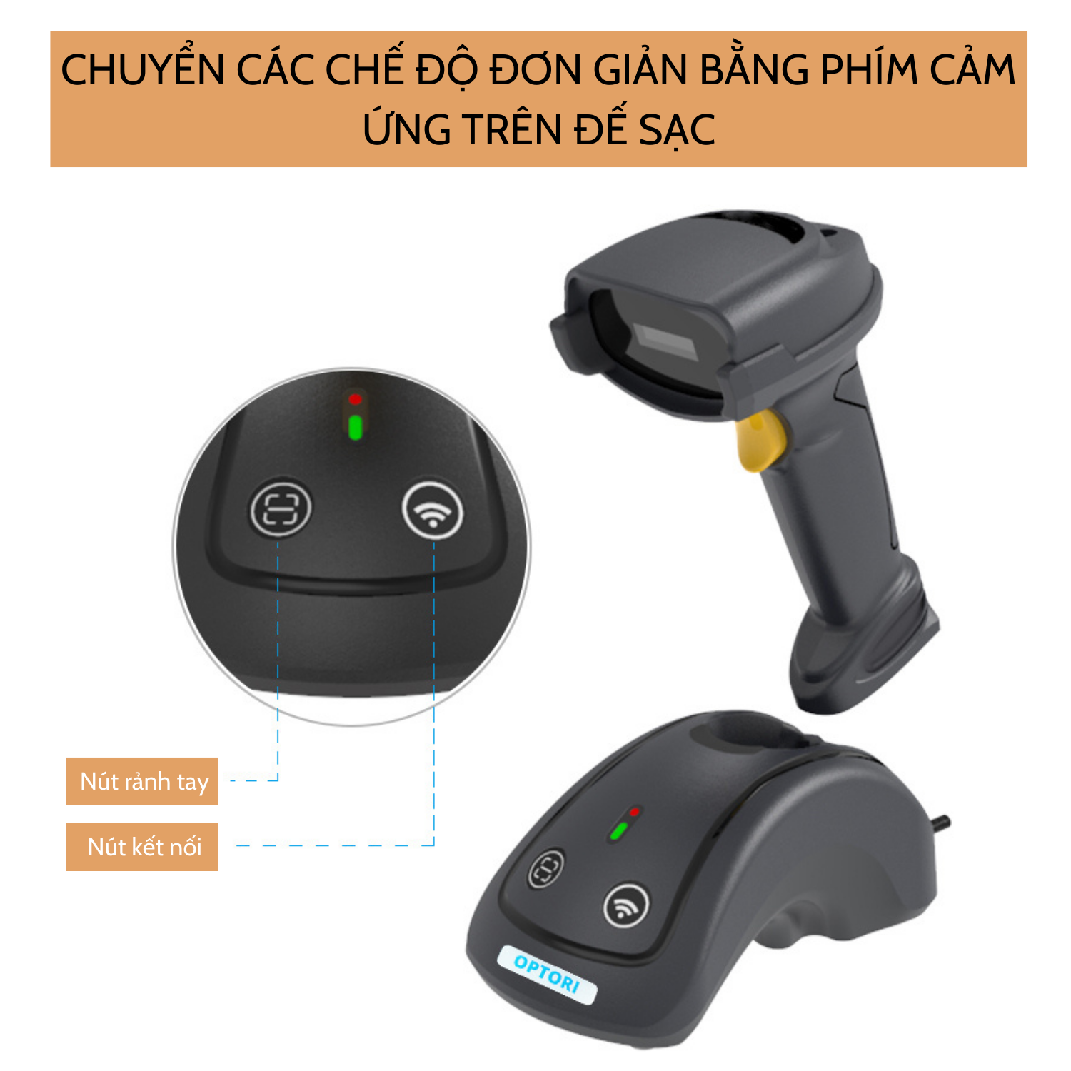 Máy quét mã vạch không dây – Máy quét mã vạch bluetooth – OPTORI AK21 (hàng chính hãng)