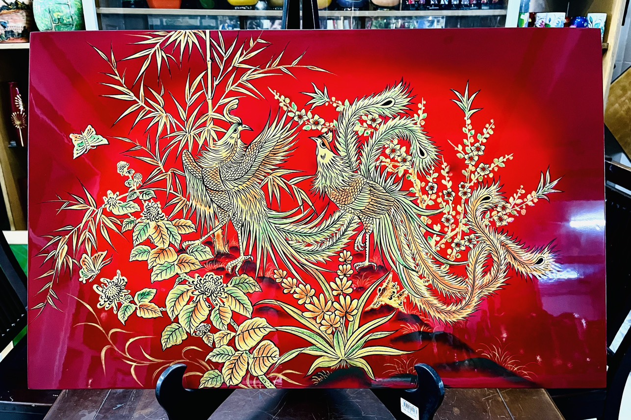 Tranh sơn mài đôi chim phượng hoàng thích hợp quà tặng đám cưới, treo phòng ngủ, trang trí,... size 40x60 cm