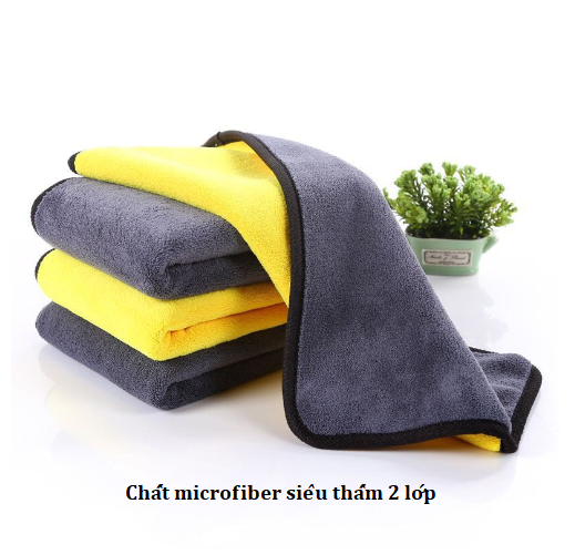 Khăn Lau Xe Hơi Chuyên Dụng Microfiber 2 Lớp Không Rụng Lông, Thấm Hút Nước Tốt Màu Vàng cỡ 30x30cm GD749-KhanLXe