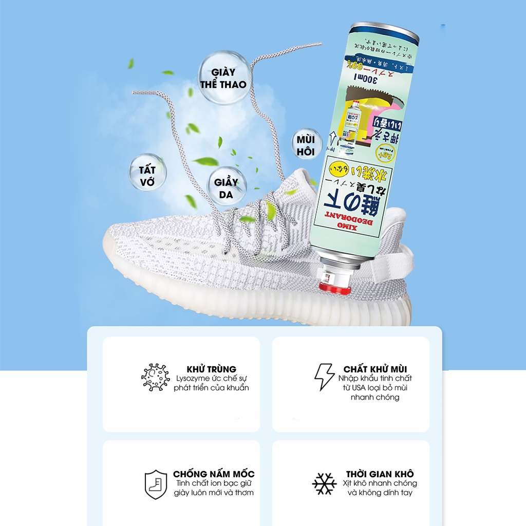 Bình xịt lưu hương chống thối chân, khử mùi giày XIMO, kháng khuẩn, công nghệ Bạc ion (VSG08-1)