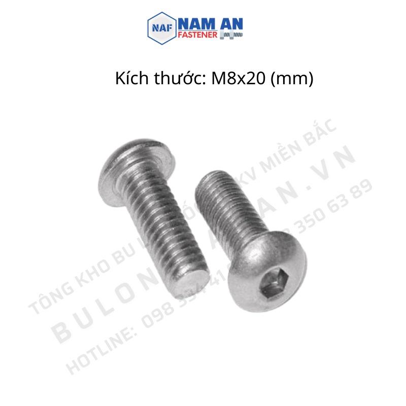 50 con Ốc lục giác chìm đầu tròn Inox 304 M8x20, bu lông lục giác chìm đầu tròn Inox 304, lục giác chìm M8x20