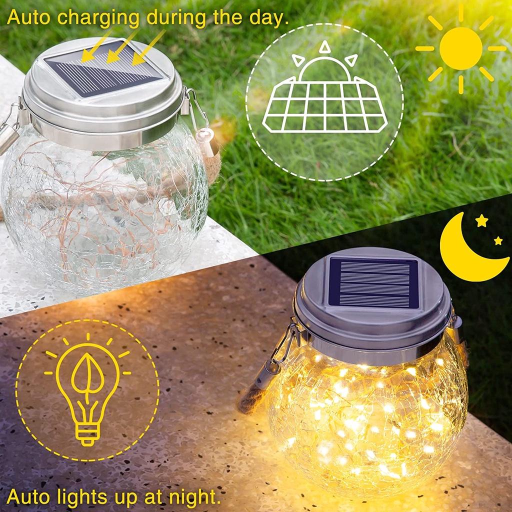 Dây Đèn LED 30 Bóng Gắn Nắp Lọ Chống Nước Sử Dụng Năng Lượng Mặt Trời Trang Trí Sân Vườn