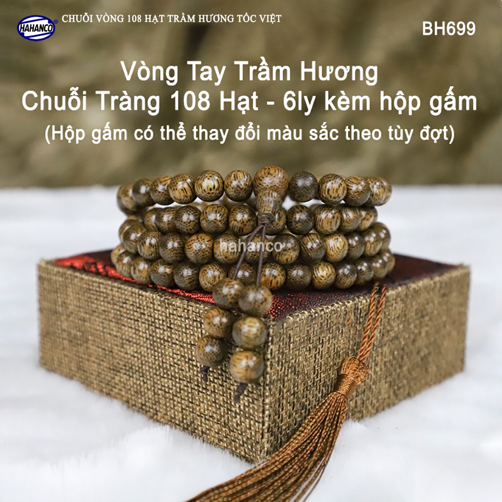 Vòng tay Trầm Hương chuỗi tràng 108 hạt (BH699) Chuỗi vòng trầm 2in1 - Trầm Tốc Việt - Bracelet of HAHANCO