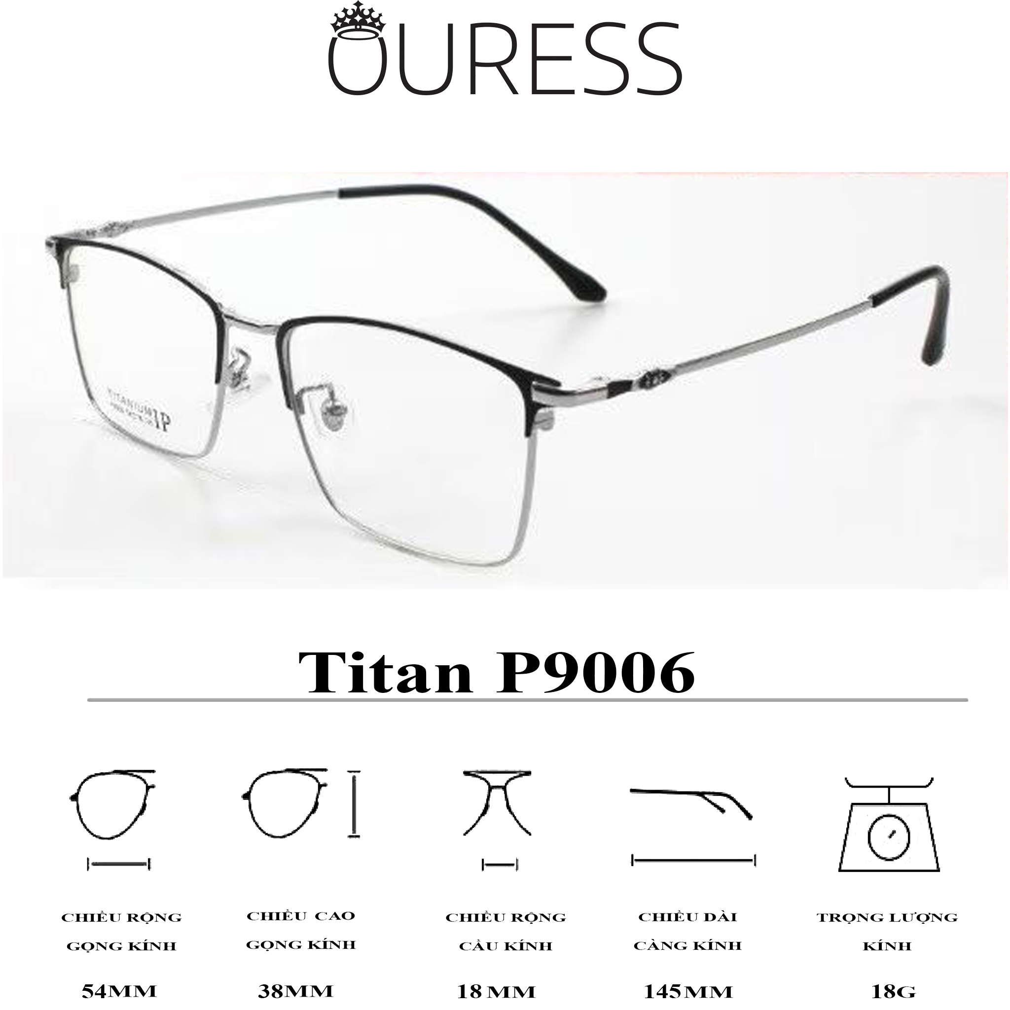 GỌNG KÍNH TITAN NAM CHẤT LIỆU VƯỢT TRỘI SIÊU NHẸ SIÊU BỀN – HÀNG CHÍNH HÃNG P9006