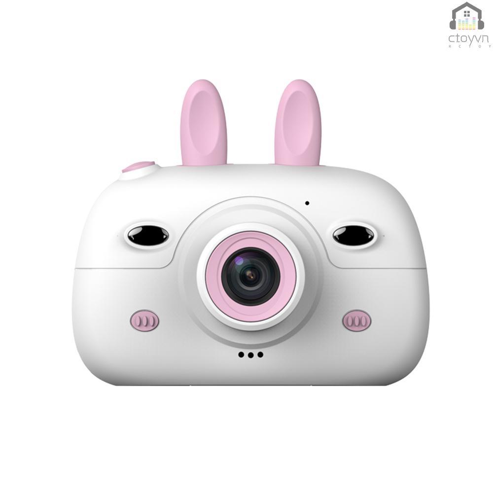 Camera hai ống kính mini màn hình rộng chế độ lấy nét thông minh không có thẻ nhớ kiểu hoạt hình màu hồng cho trẻ em