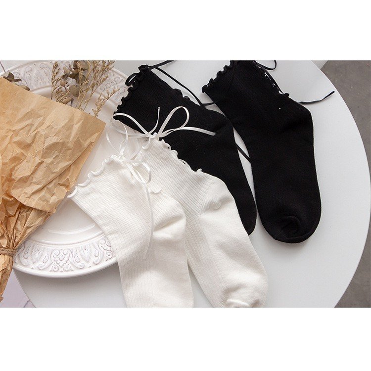 Tất, vớ NHÚN CỔ BÈO BUỘC DÂY phong cách lolita Nhật Bản, chất liệu dệt kim thấm hút mồ hôi cực tốt