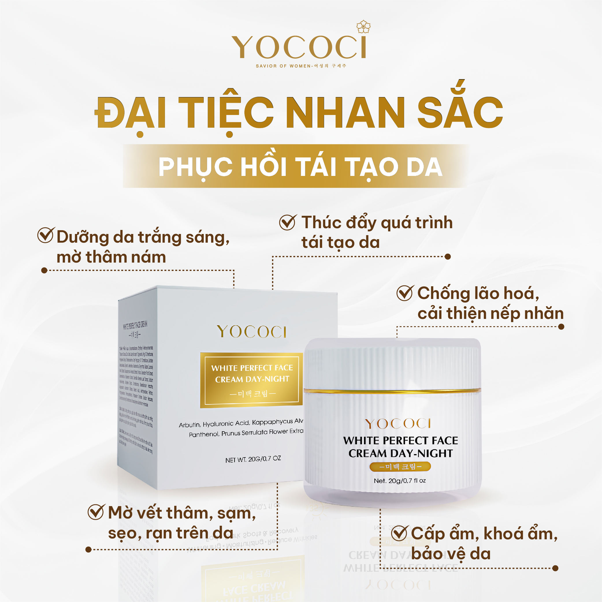 Bộ 2 sản phẩm dưỡng trắng Yococi (Kem Face 20g + Tẩy Trang 100g)
