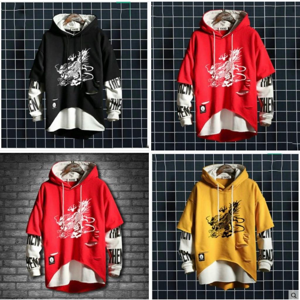 Áo Hoodie Nón Chui Trùm Đầu Nữ Nam Unisex Chất Vải Nỉ Poly Con Rồng, ÁO HOODIE THỜI TRANG NAM NỮ UNISEX FORM RỘNG HOẠT HÌNH CHẤT NỈ BÔNG PHONG CÁCH