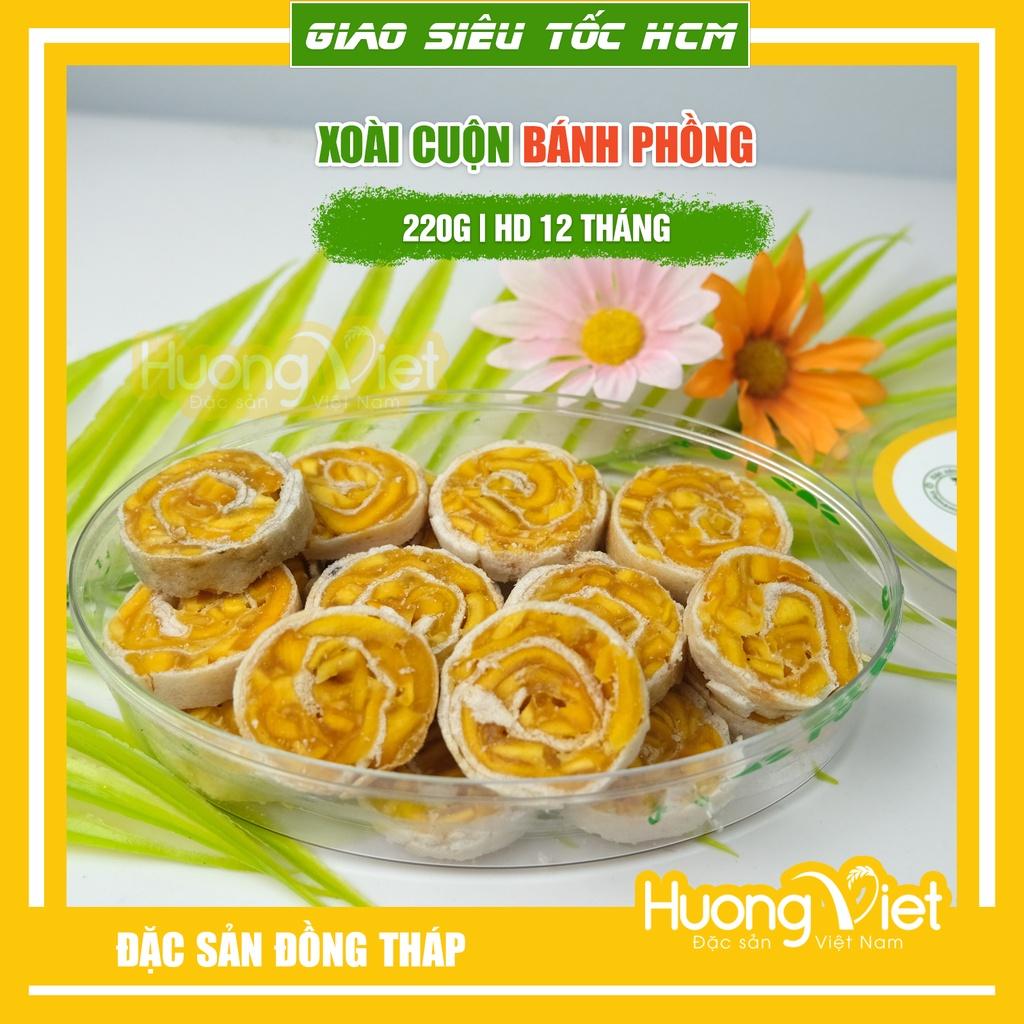 Bánh xoài, kẹo xoài cuộn bánh tráng hộp 220g, đặc sản Đồng Tháp Tư Bông, bánh kẹo đồ ăn vặt miền tây