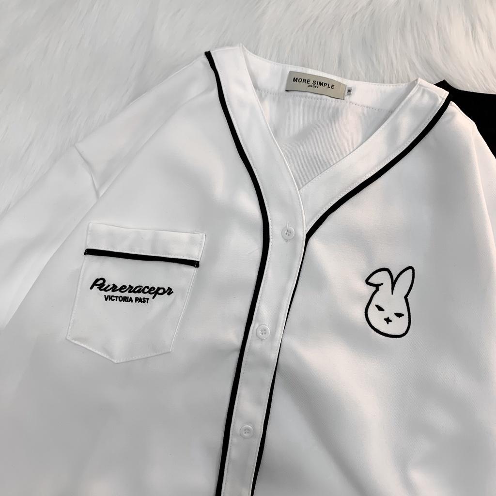 Áo Sơ Mi Tay Ngắn BUNNY Chất Kaki Chéo Phong Cách Ulzzang