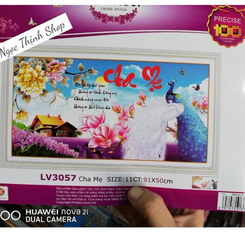 Tranh thêu chữ thập thư pháp cha mẹ đôi công-LV3057-KT: 91X50CM