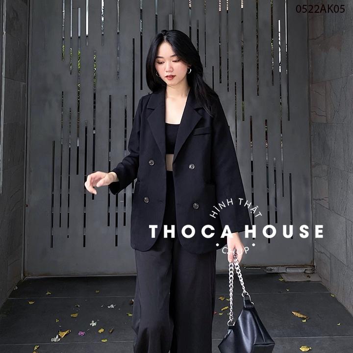 Áo blazer khoác vest công sở túi nấp 4 nút trơn THOCA HOUSE đen, nude, nâu, mặc đi làm phối đồ xinh