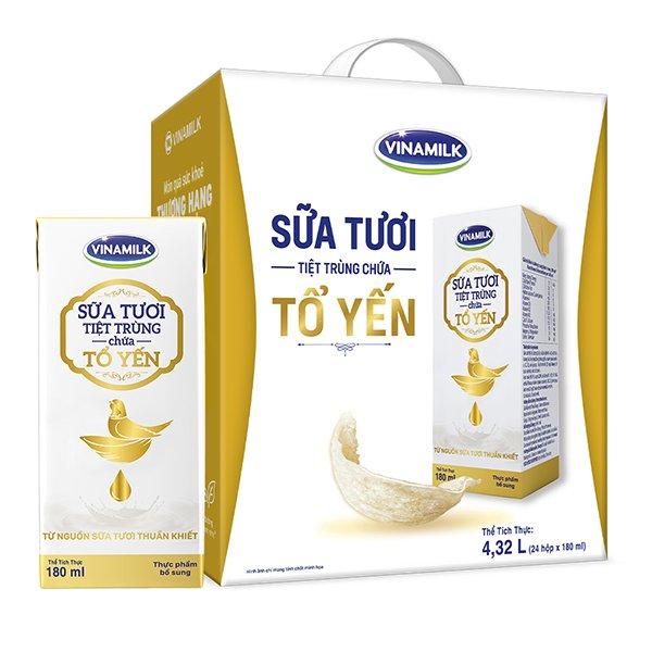 Sữa Tươi Tiệt Trùng Vinamilk Có Chứa Tổ Yến - Thùng 24 Hộp x 180ml (6 lốc)