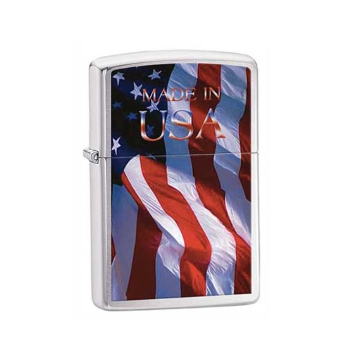 Bật Lửa Zippo Flag Made In Usa Brushed Chrome Chính Hãng Usa