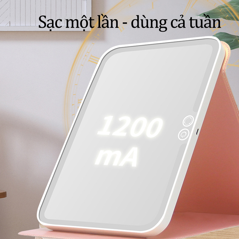 Gương Trang Điểm Để Bàn Có Đèn Led Hình Chữ Nhật Cảm Ứng Ba Chế Độ Chỉnh Được Độ Sáng Gương Bàn Trang Điểm Mini Cao Cấp Có Bao Da Chống Trượt Kiêm Gương Decor Pin Khỏe Nhiều Size Lựa Chọn - ML036