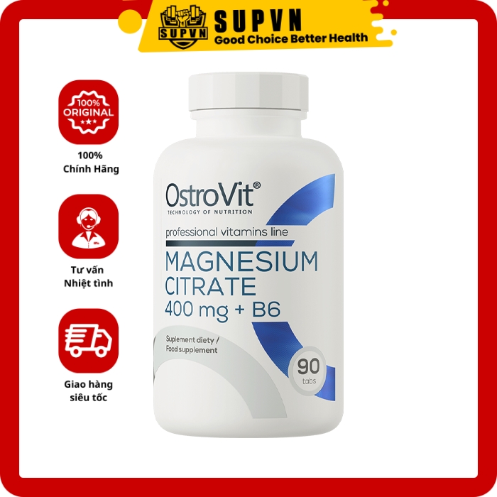 OstroVit Magnesium Citrate 400mg + B6 (90 viên) - Cải Thiện Xướng Chắc Khỏe, Cải Thiện Tâm Trạng, Hỗ Trợ Duy Trì Và Phát Triển Cơ