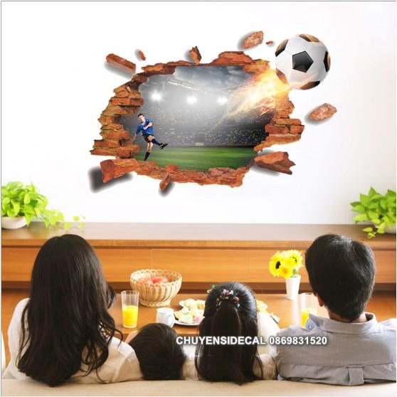 Decal trang trí tường - Họa Tiết Gạch 3D Bóng Đá