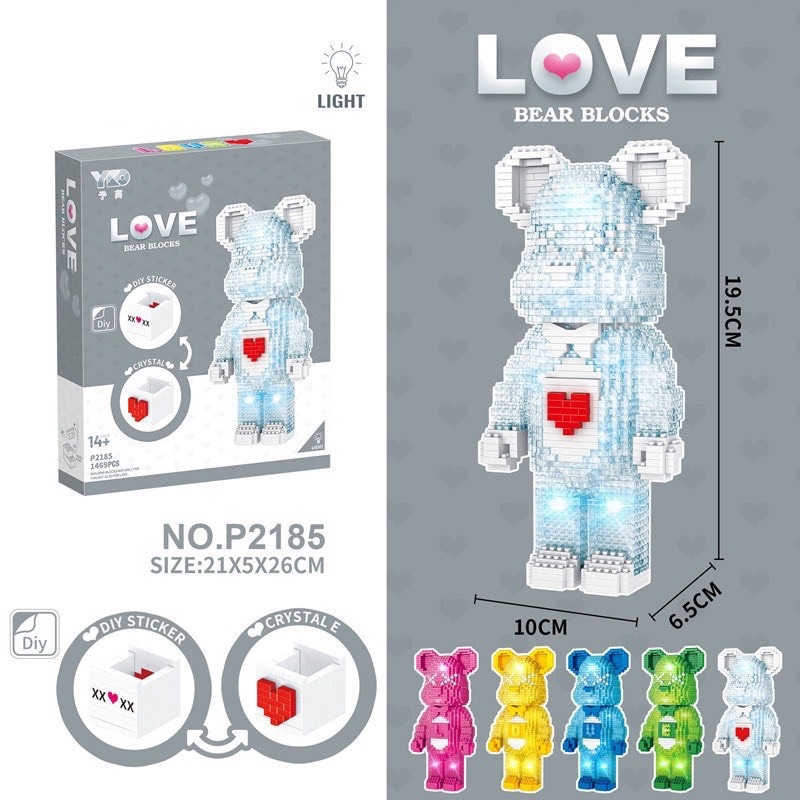 Đồ chơi lắp ráp mô hình gấu Bearbrick 5D 20cm có ngăn kéo có đèn