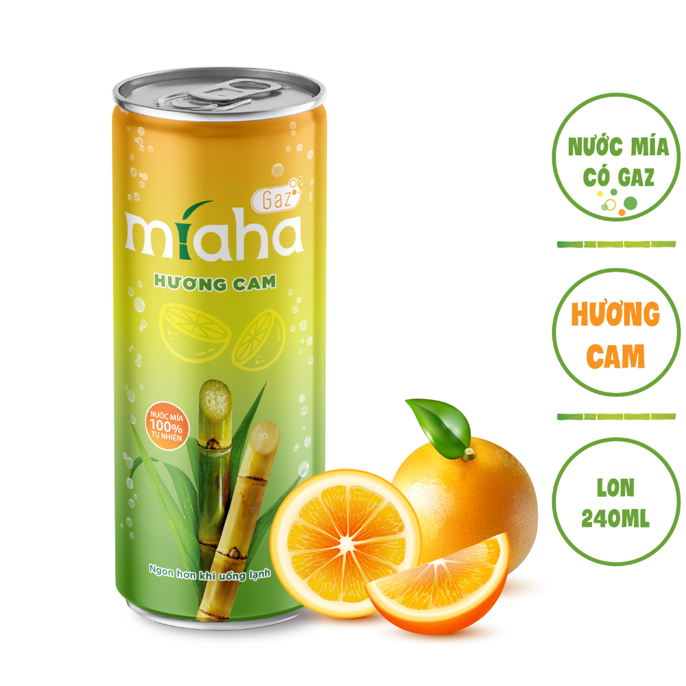 Thùng 24 lon Nước Mía có Gaz MiahaGaz vị Cam 240ml/lon