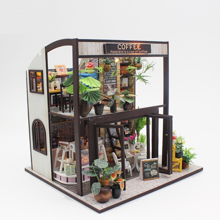 Mô hình nhà DIY Doll House Coffee House Kèm Đèn LED