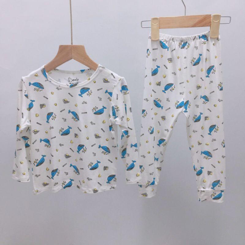 Bộ dài tay thun lạnh Bé Xíu Bexiu màu in hoạ tiết mềm mịn mát cho bé trai bé gái 5-19kg