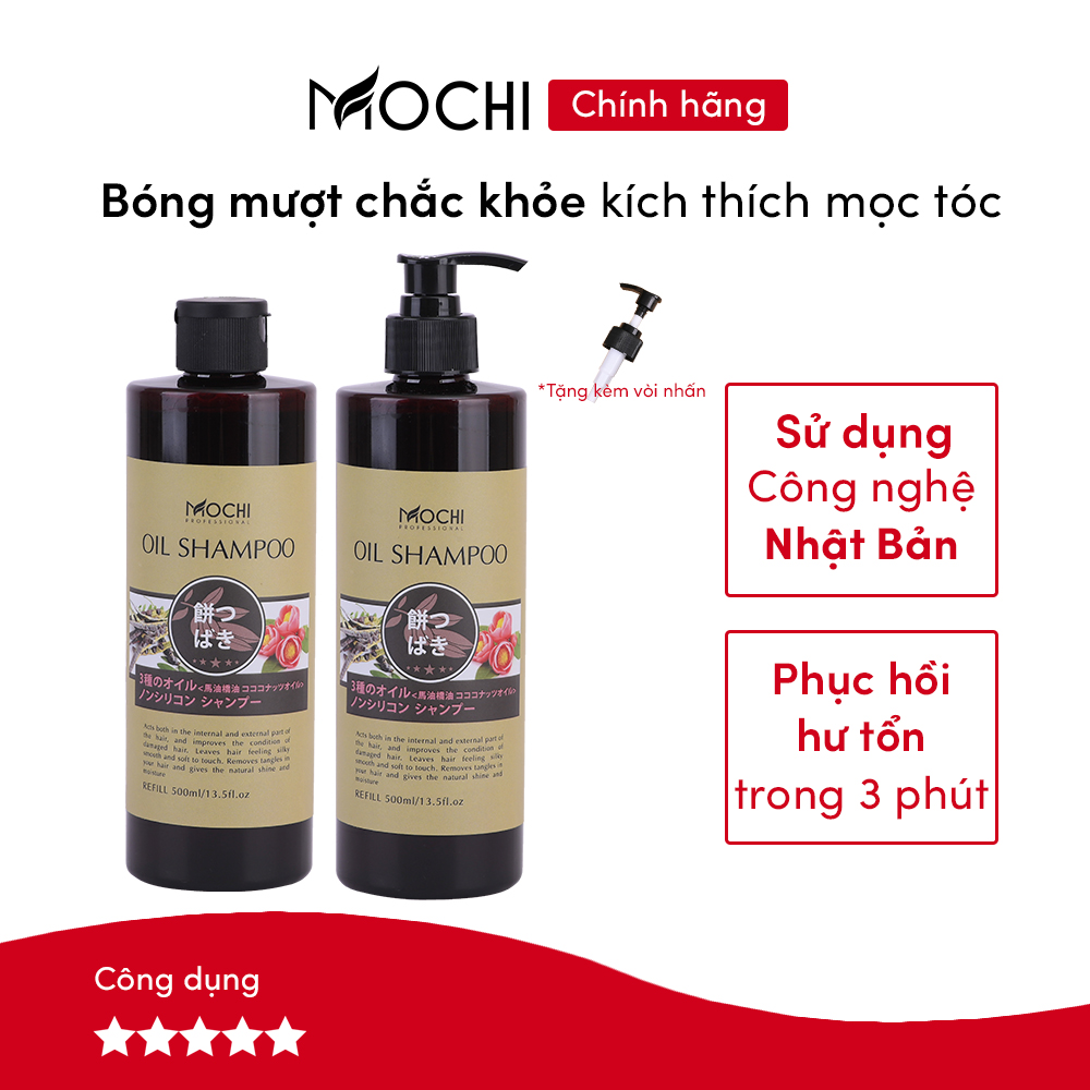 Dầu gội bồ kết hoa trà Mochi Nhật Bản 500ml. Phục hồi hư tổn, dưỡng mượt, cấp ẩm trong 3 phút