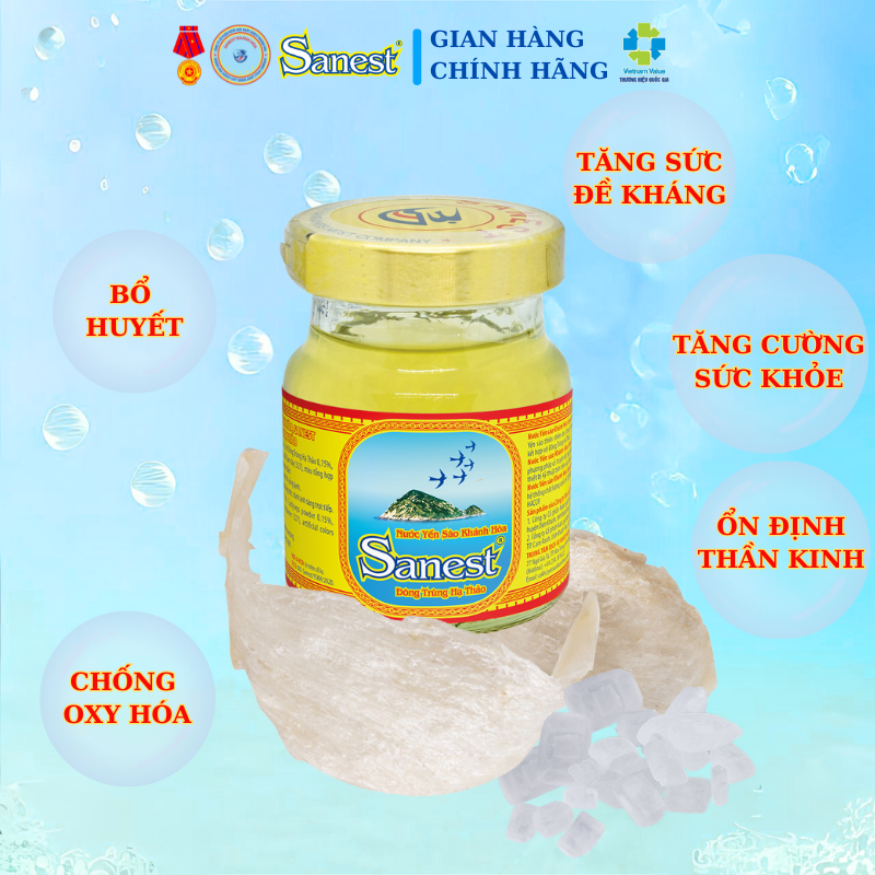 [Combo 15 lọ] Nước Yến sào Khánh Hòa Sanest Đông Trùng Hạ Thảo đóng lọ 70 ml
