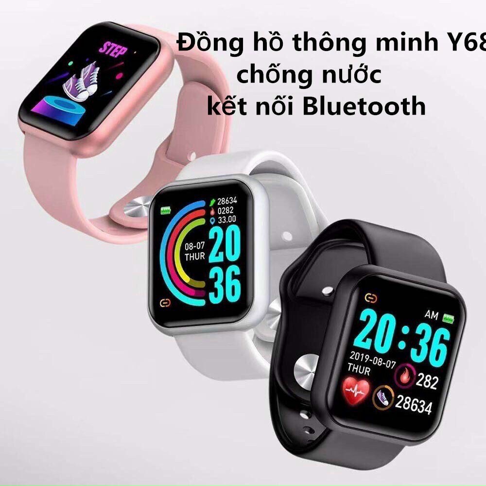 Đồng hồ thông minh nam nữ smartwatch Y68, đo nhịp tim, thông báo cuộc gọi tin nhắn