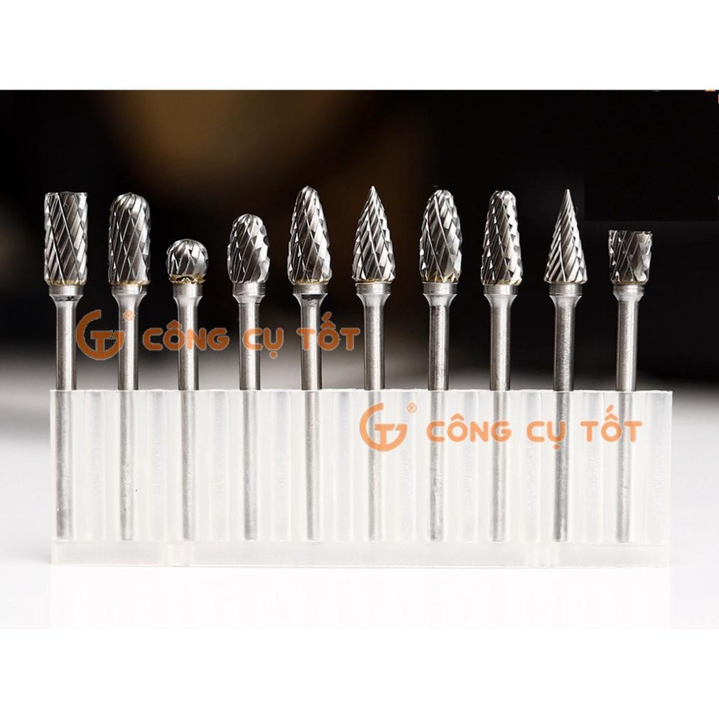Bộ 10 đầu doa trạm khắc gỗ vonfram cỡ 4/5/6mm trục cốt 3ly