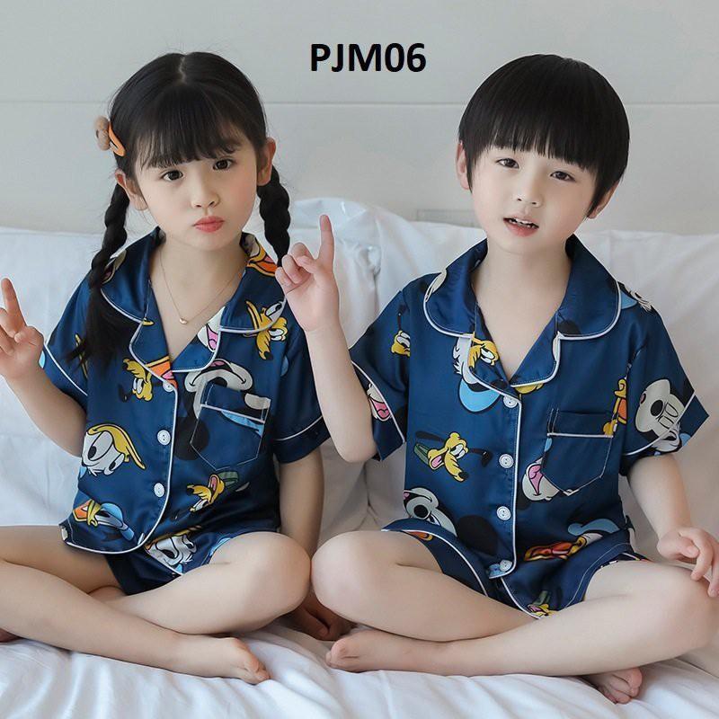 Bộ Ngủ, Mặc Nhà Đùi Hoạt Hình Cho Trẻ Em Cấp Chất Lụa Satin Cho Bé Trai Và Bé Gái