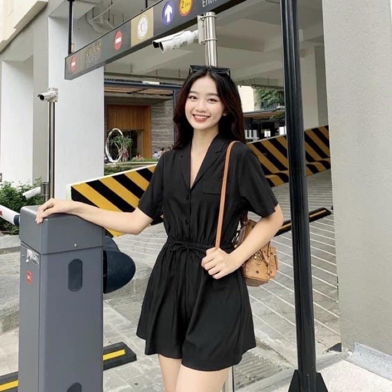 Jumpsuit đen thun eo