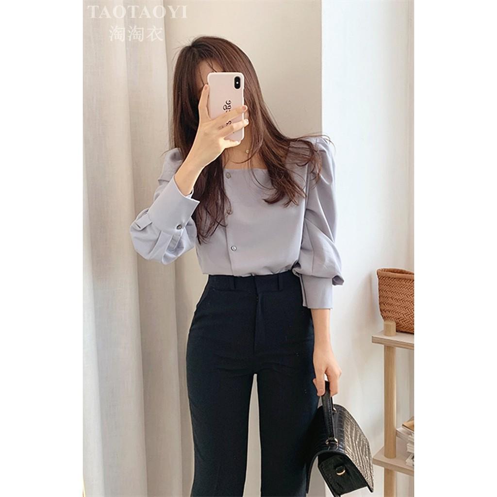 ÁO TAY DÀI CỔ VUÔNG PHỐI NÚT XINH XẮN CÓ 3 MÀU