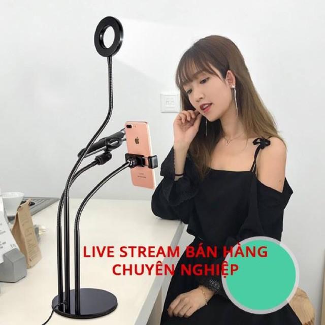 Giá kẹp micro, điện thoại và đèn led hỗ trợ live stream