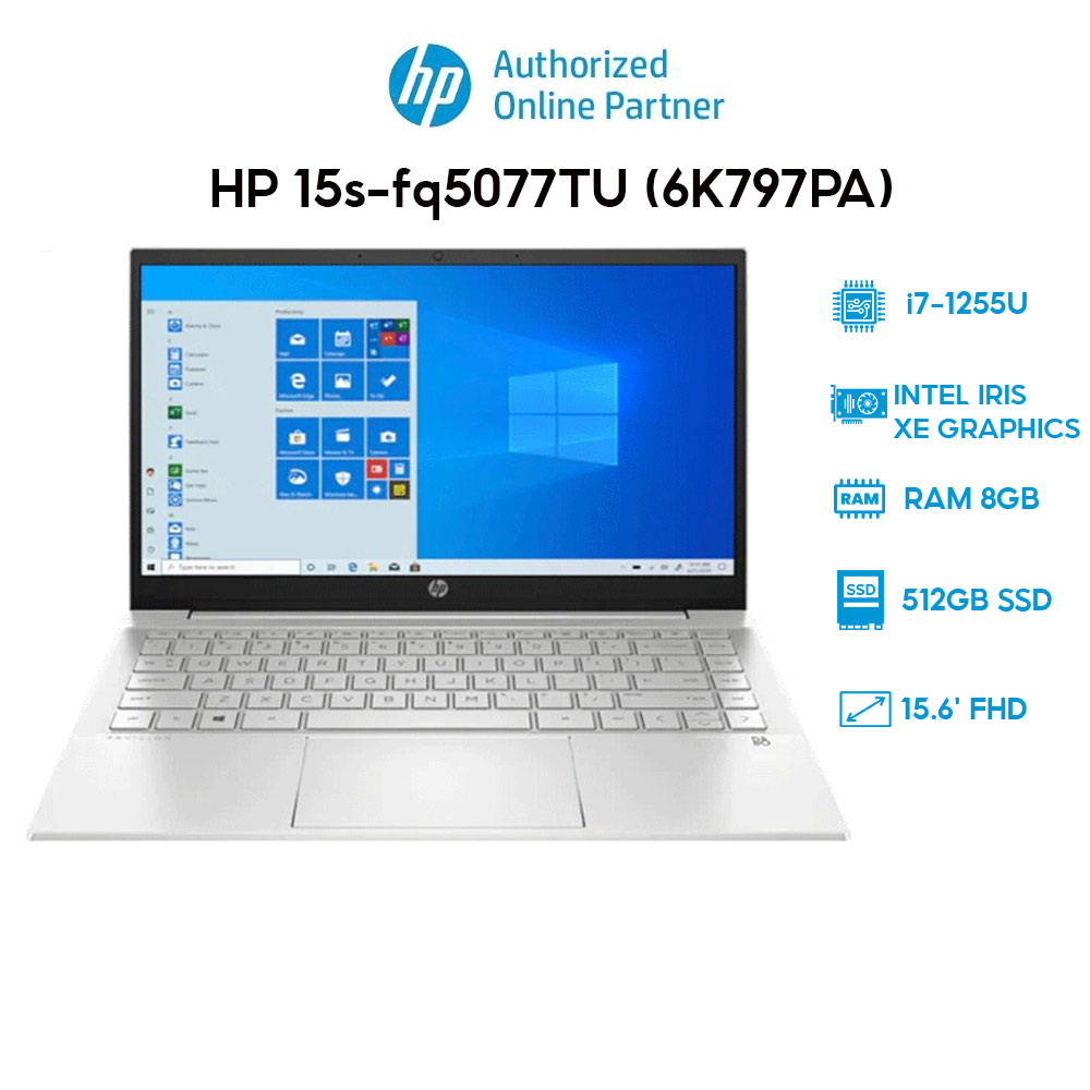 Laptop HP 15s-fq5077TU 6K797PA (i7-1255U | 8GB | 512GB | Intel Iris Xe Graphics | 15.6' FHD | Win 11) Hàng chính hãng